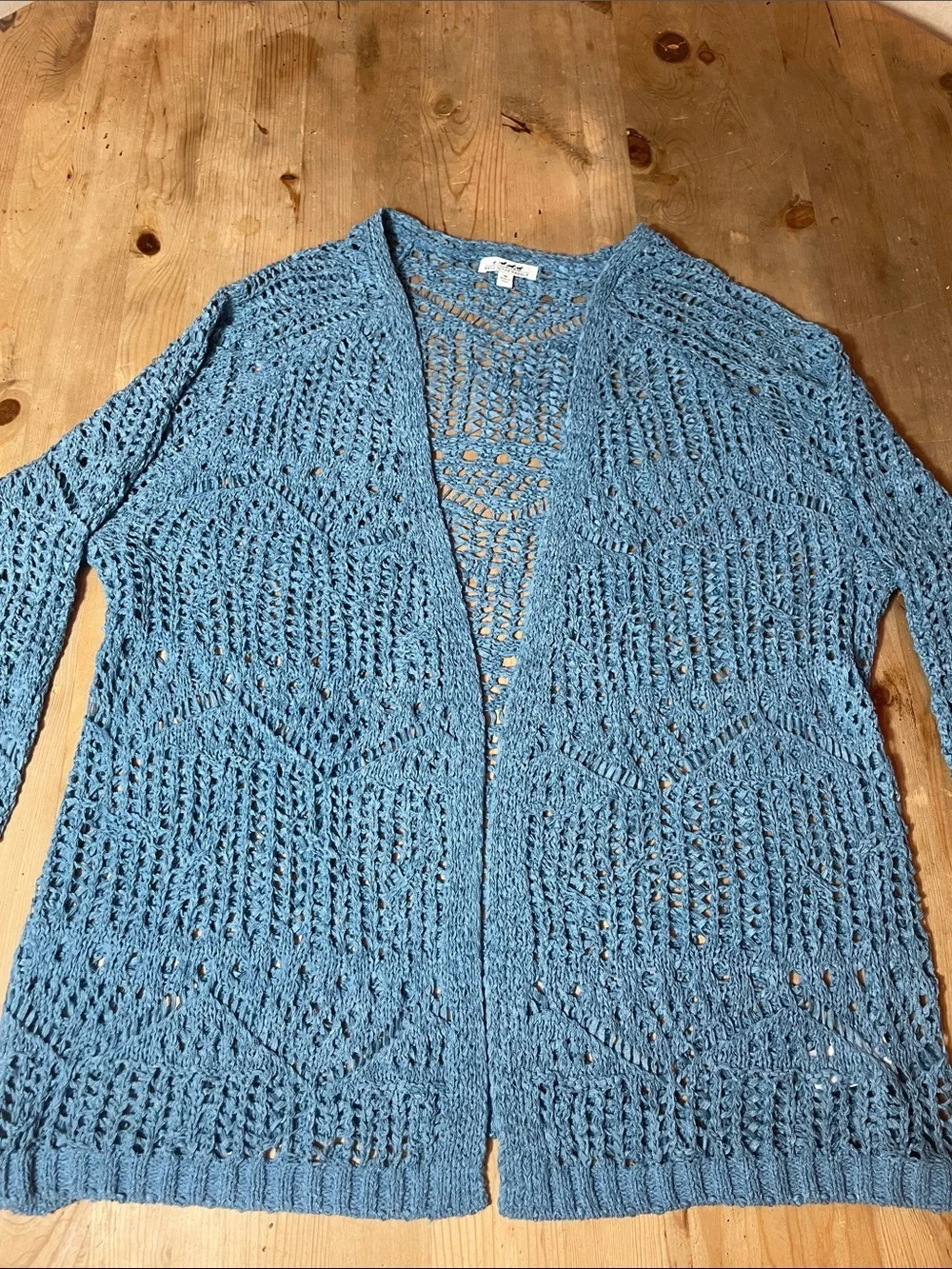 Crochet Open Knit Light Blue Open-Front Cardigan Sweater Western